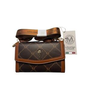 Valentino Orlandi Designer Crossbody – Brown Logo Print- MSRP $159